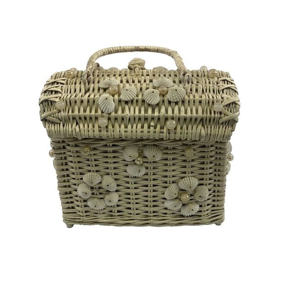 Ritter Basket Purse "It’s In The Bag" Box Top Flap Open Toggle Sea Shells White - Picture 1 of 16